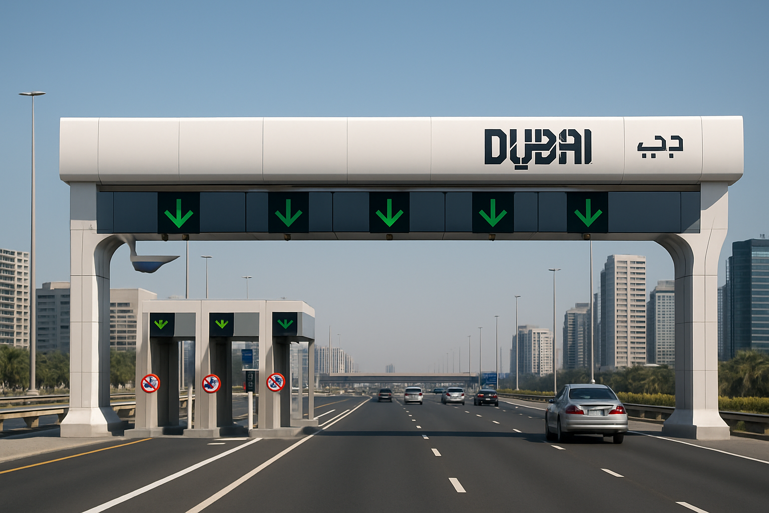 Modern toll gate system on a Dubai highway